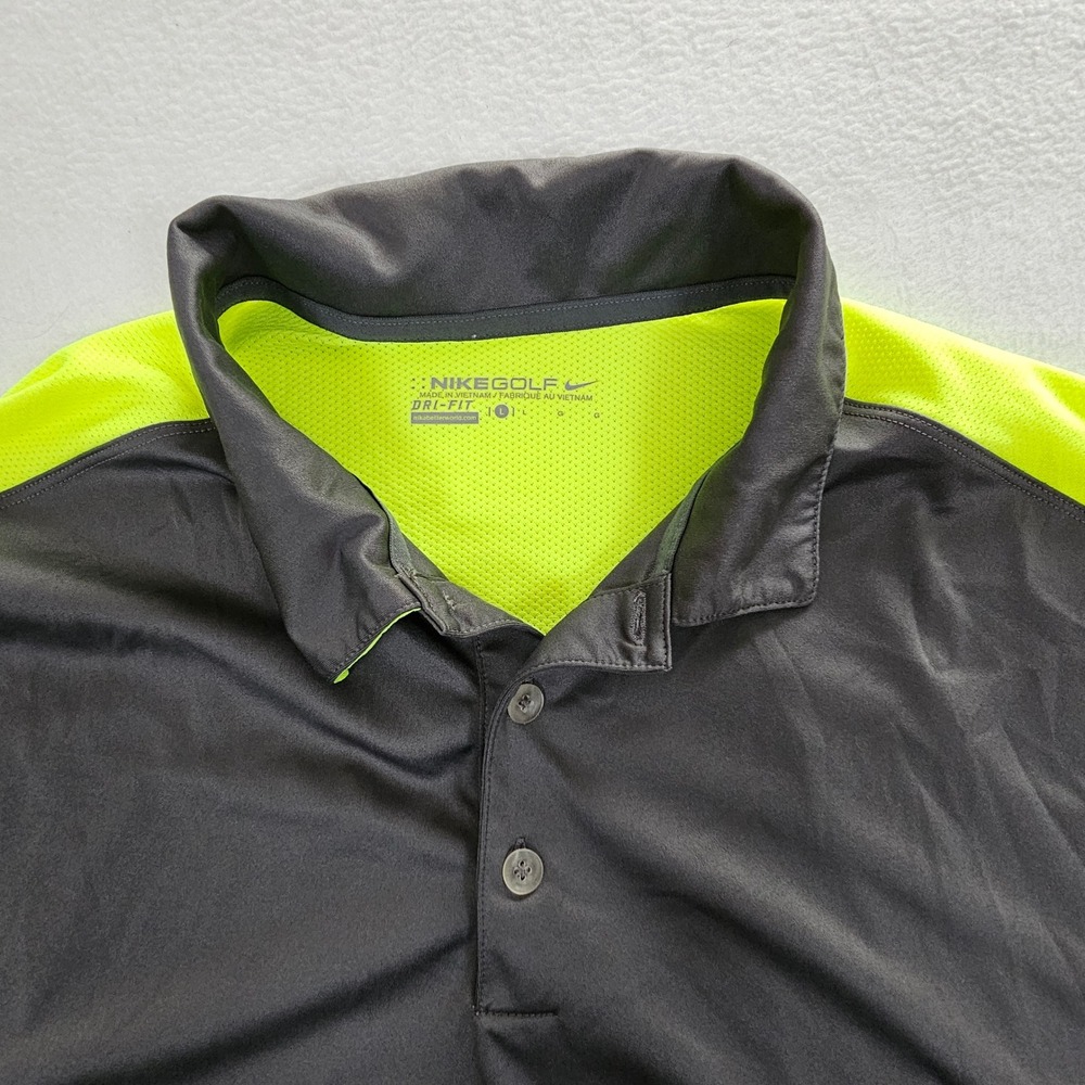 Nike Golf Mens Dri-FIT Polo Shirt Gray Neon Volt Yellow 632418-021 Large